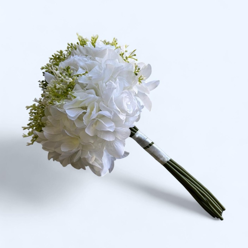 Beautiful White Faux Floral Bridal Bouquet with Artificial White Roses